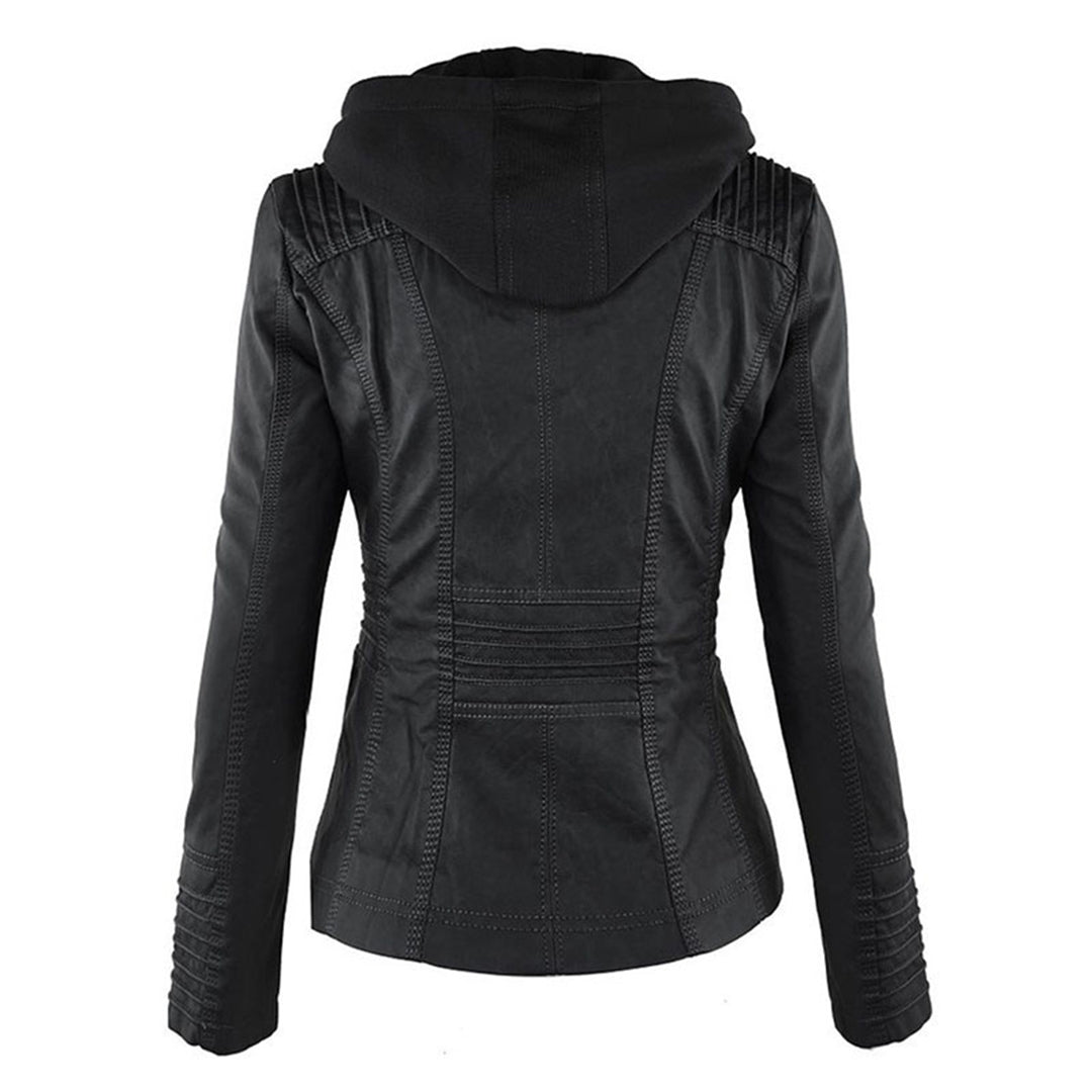Vada | Women’s Black PU Leather Jacket with Hood