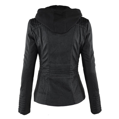 Vada | Women’s Black PU Leather Jacket with Hood