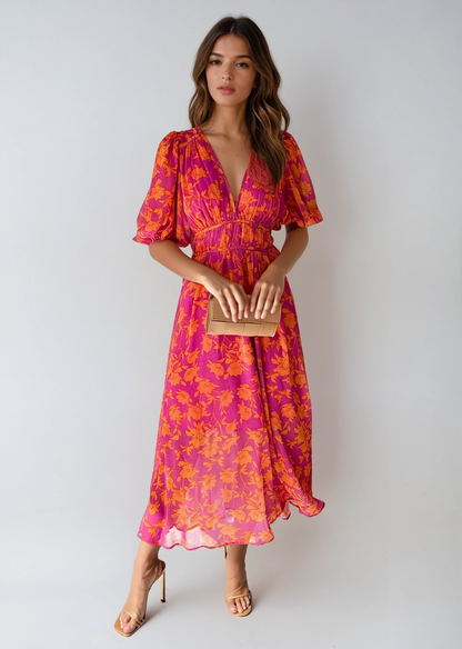 Alaiya | Women’s Floral V-Neck Midi Dress