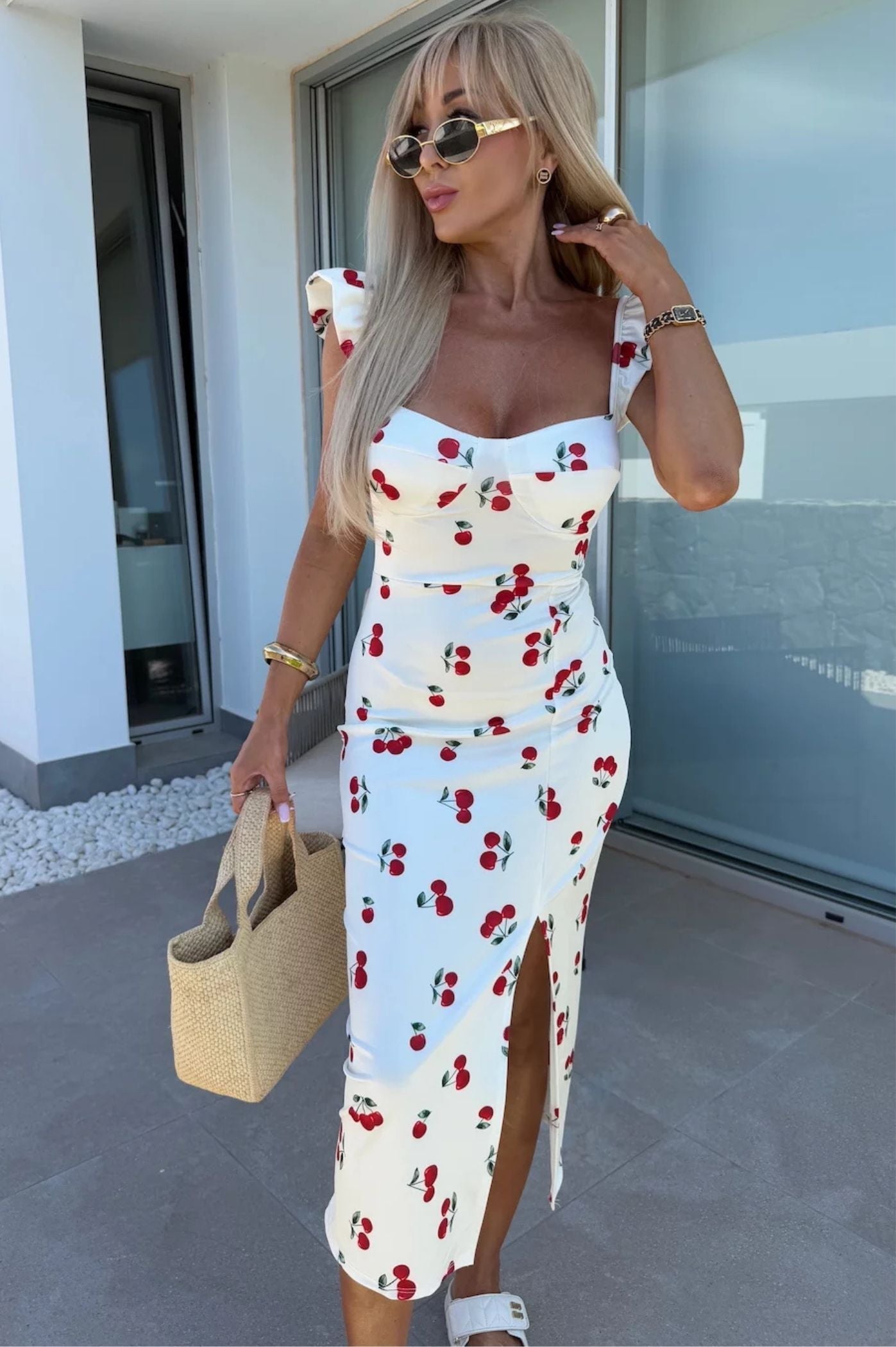 Annalise | Women’s Floral Ruched Waist Midi Dress