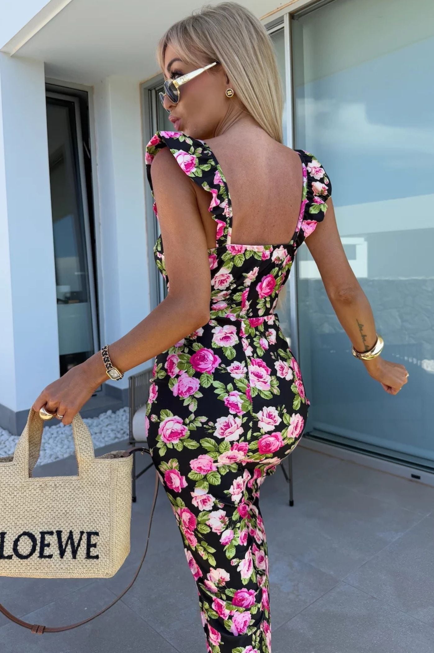 Annalise | Women’s Floral Ruched Waist Midi Dress