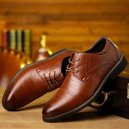 Yulian | Men’s Classic Leather Oxford Shoes – Lace‑Up Formal with Brogue Detailing