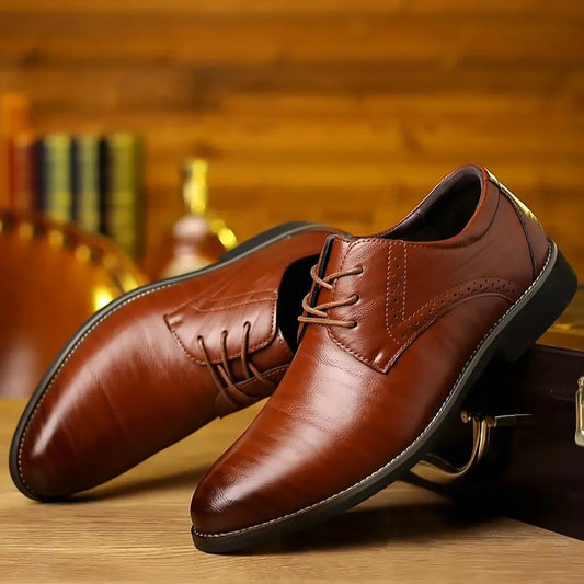 Yulian | Men’s Classic Leather Oxford Shoes – Lace‑Up Formal with Brogue Detailing