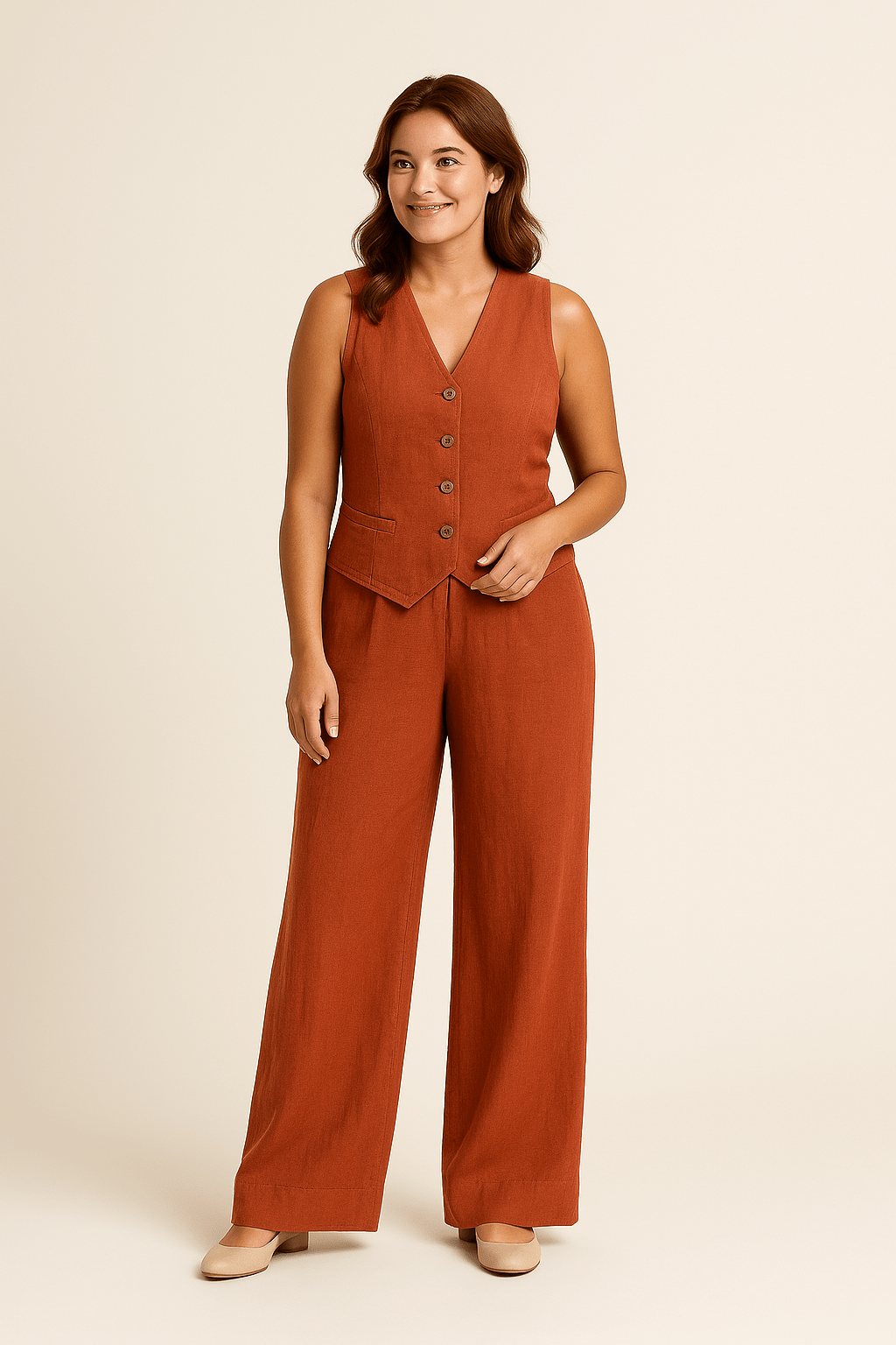 Yveline | Women’s Linen Vest & Wide‑Leg Trousers Set