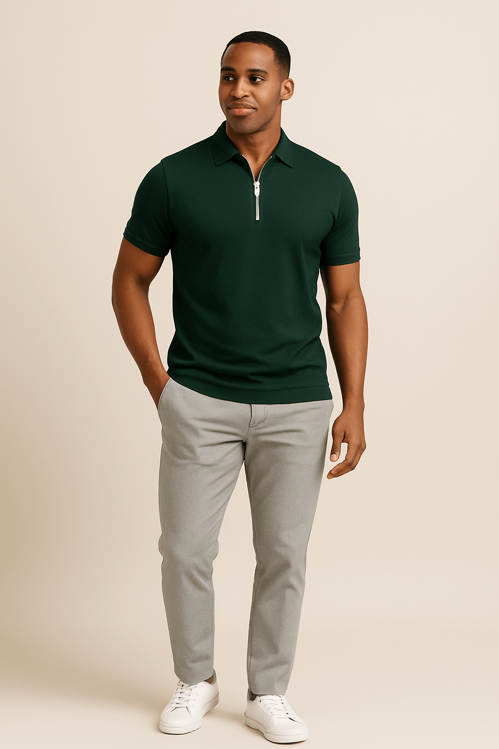 Yorander | Men’s Slim Fit Zip Polo Shirt