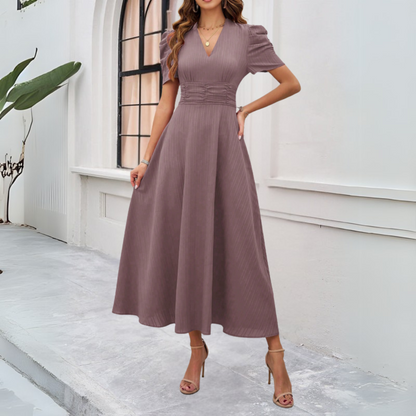 Bianca | Women’s V-Neck Puff Sleeve Maxi Dress