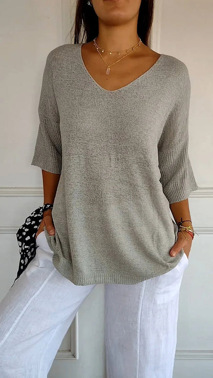 Wynette | Women’s 3/4‑Sleeve V‑Neck Knit Top