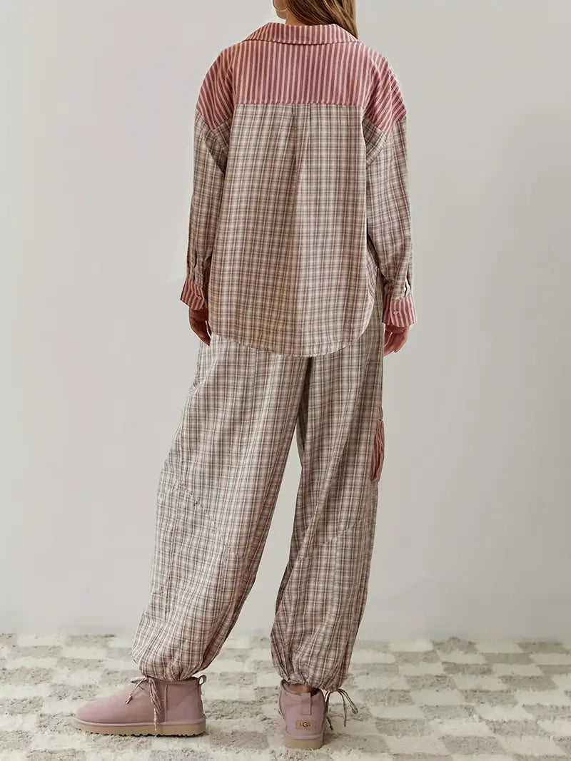 Brennar | Unisex Striped Plaid Patchwork Pajama Set