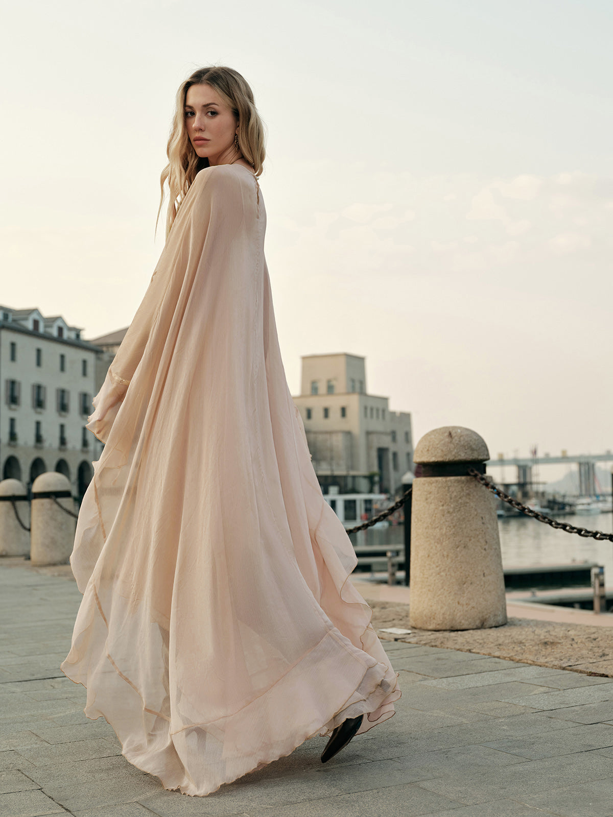 Celiora | Women’s Sheer Long-Sleeve Chiffon Maxi Dress