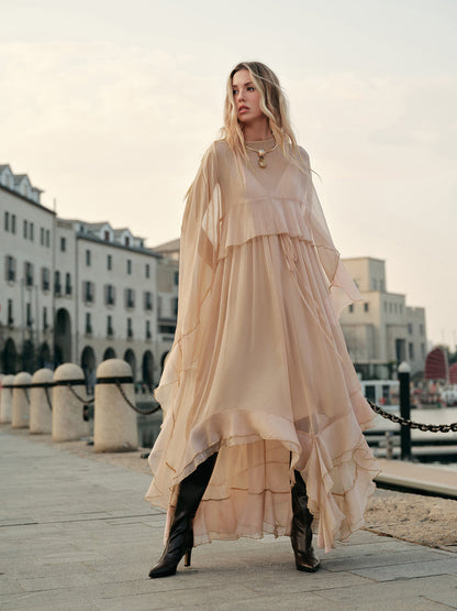 Celiora | Women’s Sheer Long-Sleeve Chiffon Maxi Dress