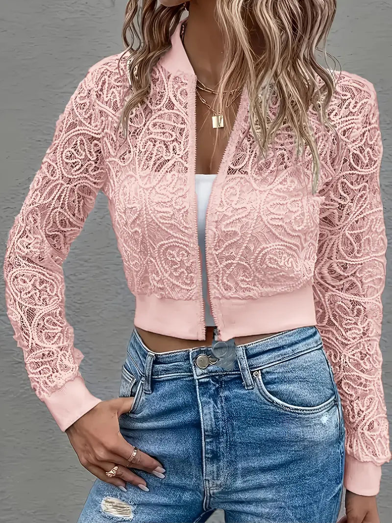 Syvra | Women’s Lace-Embroidered Mesh Cropped Jacket
