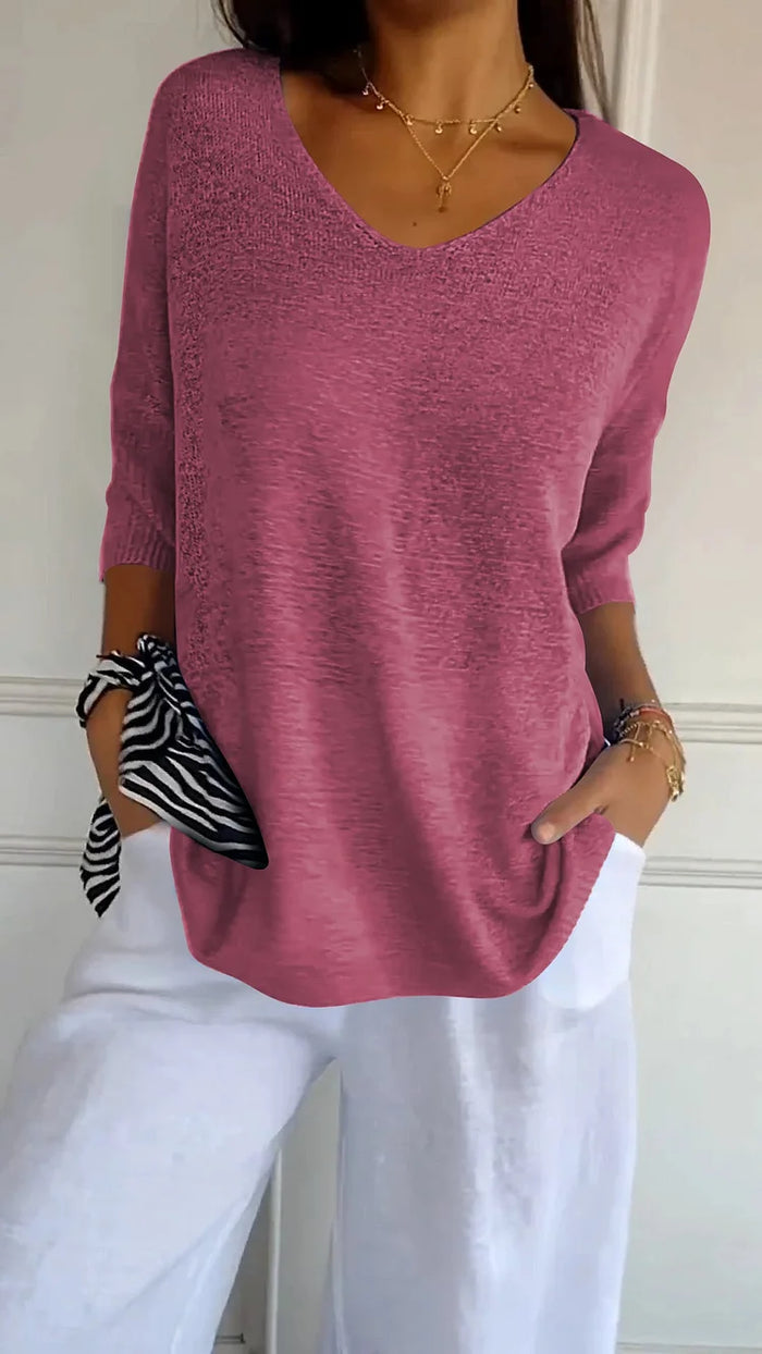 Wynette | Women’s 3/4‑Sleeve V‑Neck Knit Top