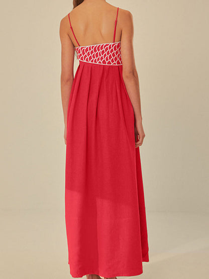 Amarela | Women’s Embroidered Collarless Maxi Dress