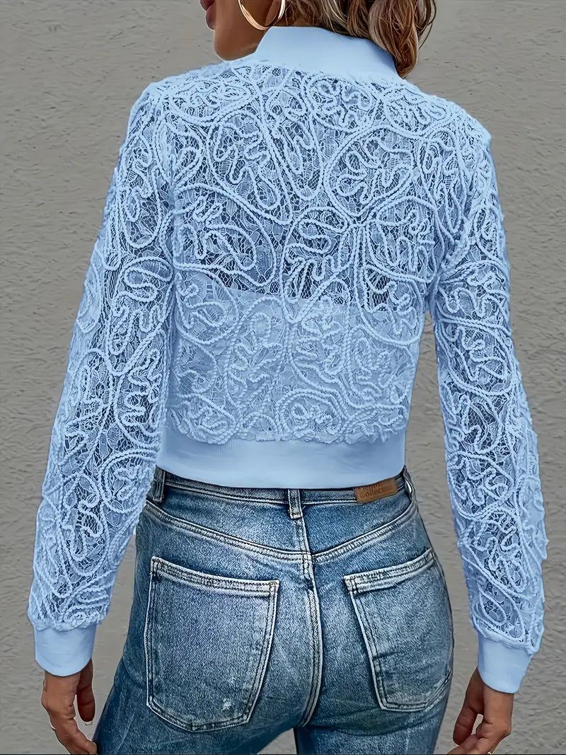 Syvra | Women’s Lace-Embroidered Mesh Cropped Jacket