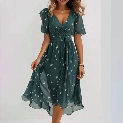 Willa | Women’s Wrap-Style V‑Neck Midi Dress