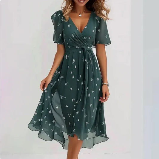 Willa | Women’s Wrap-Style V‑Neck Midi Dress