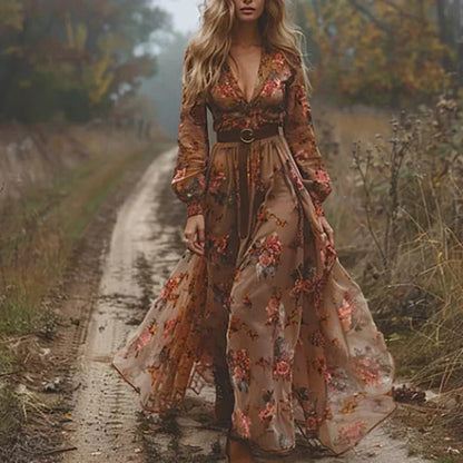 Solivara | Women’s Long Sleeve Floral Tiered Maxi Dress