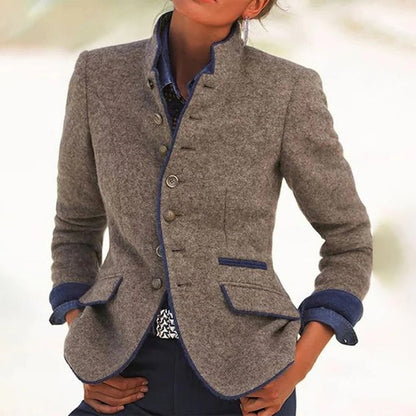 Selvane | Women’s Vintage Stand-Collar Two-Tone Blazer