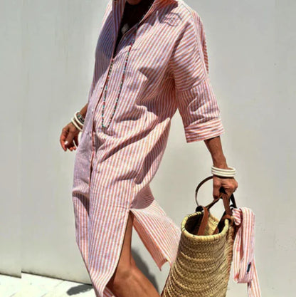 Cynthia | Women’s Long Sleeve Striped Shirt Dress