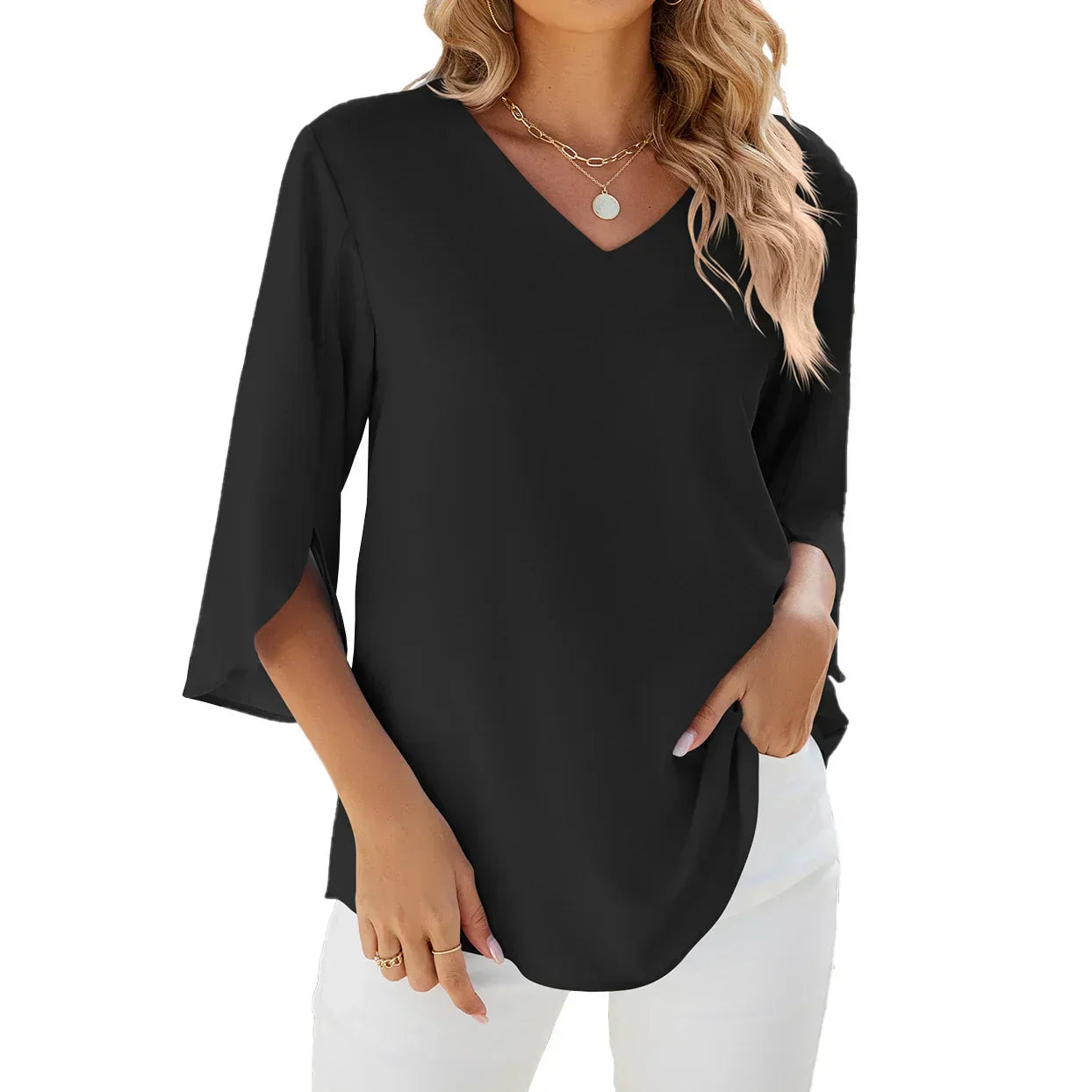 Zamira | Women’s 3/4 Sleeve V‑Neck Summer Blouse