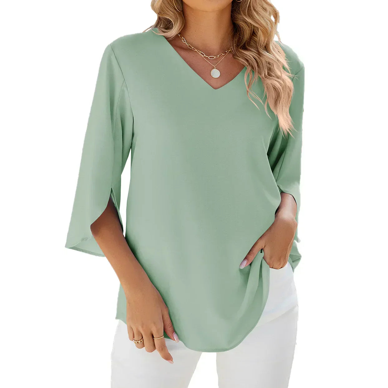 Zamira | Women’s 3/4 Sleeve V‑Neck Summer Blouse