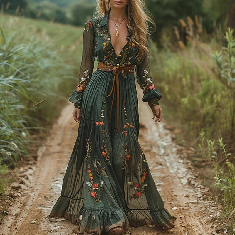 Calindra | Women’s Bohemian Embroidered Maxi Dress