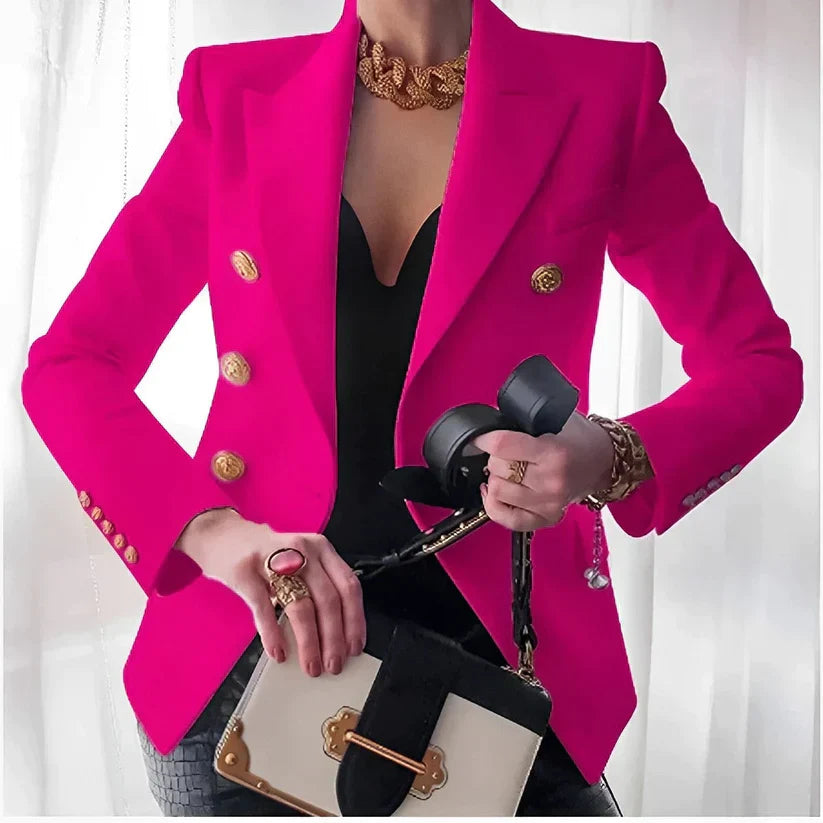 Alyssa | Women’s Double-Breasted Black Blazer with Gold Buttons